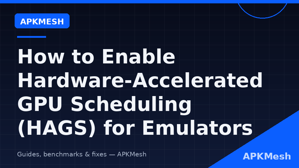 Settings screen showing how to enable HAGS in Windows for emulators with the hardware-accelerated GPU scheduling toggle on
