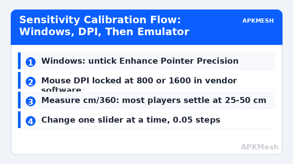 Sensitivity Calibration Flow: Windows, DPI, Then Emulator