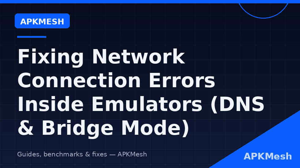 Emulator network path diagram: Android apps, virtual router, Windows adapter, home router, with DNS checkpoints