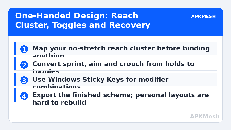 One-Handed Design: Reach Cluster, Toggles and Recovery