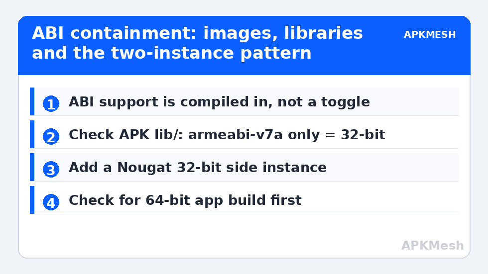 ABI containment: images, libraries and the two-instance pattern
